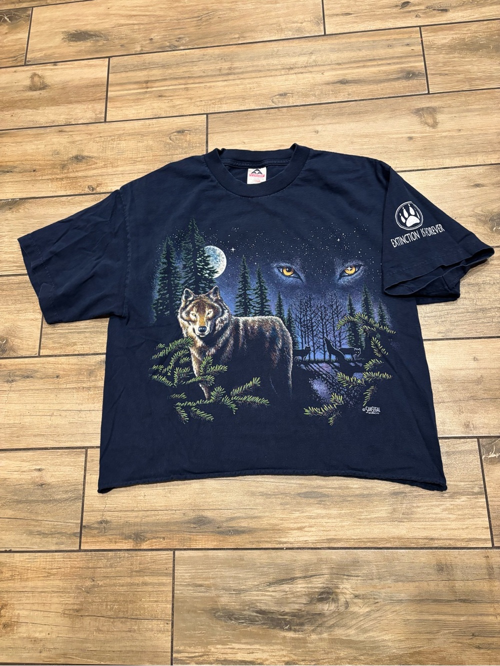 Vintage Alstyle AAA Wolf Extinction Is Forever Graphic Tee Size Large Cropped